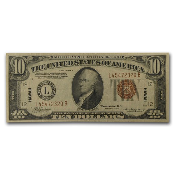 1934-A $10 Brown Seal Hawaii VF (Fr#2303) 1934-A $10 Brown Seal Hawaii VF (Fr#2303)