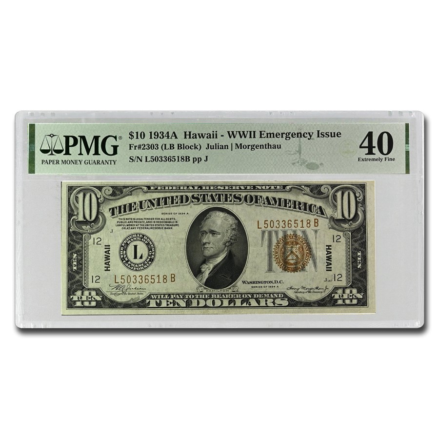 1934-A $10 Brown Seal Hawaii XF-40 PMG (Fr#2303)