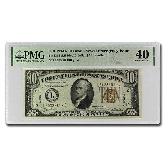 1934-A $10 Brown Seal Hawaii XF-40 PMG (Fr#2303) 1934-A $10 Brown Seal Hawaii XF-40 PMG (Fr#2303)