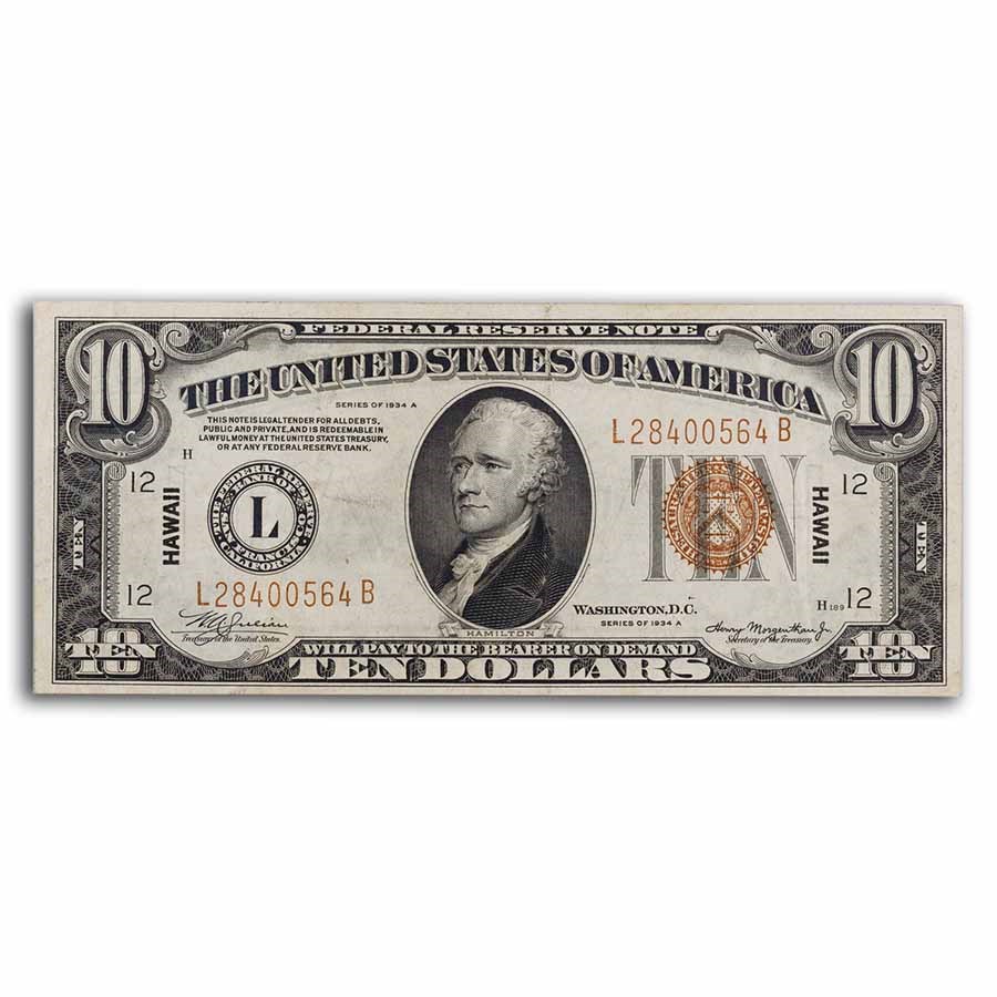 1934-A $10 Brown Seal Hawaii XF (Fr#2303)