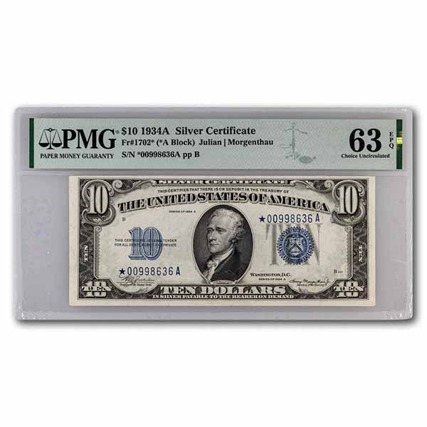 Buy 1934-A* $10 Silver Cert CU-63 Fr#1702* Star Note | APMEX