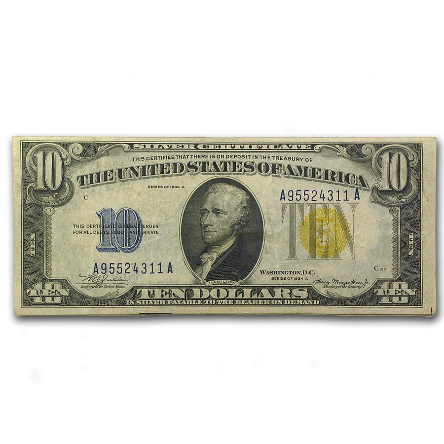 Buy 1934 A $10 Silver Certificate Yellow Seal North Africa VF APMEX Buy 1934 A $10 Silver Certificate Yellow Seal North Africa VF APMEX