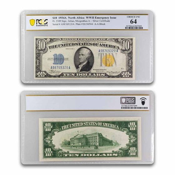 1934-A $10 Yellow Seal North Africa CU-64 PCGS (Fr#2309) 1934-A $10 Yellow Seal North Africa CU-64 PCGS (Fr#2309)