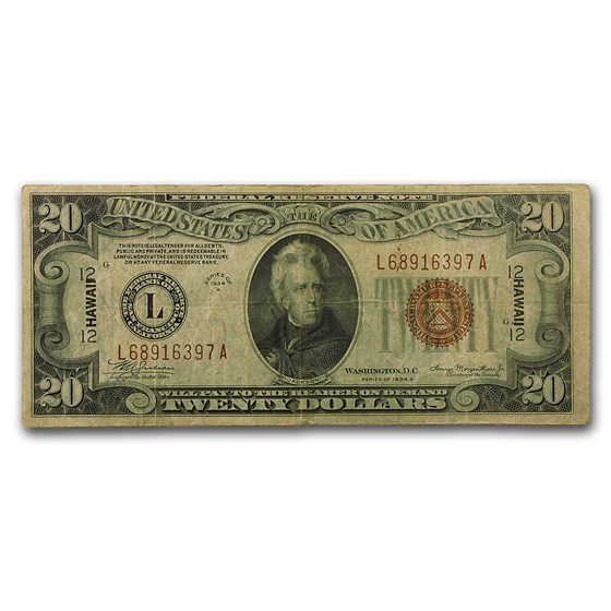 1934-A $20 Brown Seal Hawaii Fine (Fr#2305) 1934-A $20 Brown Seal Hawaii Fine (Fr#2305)