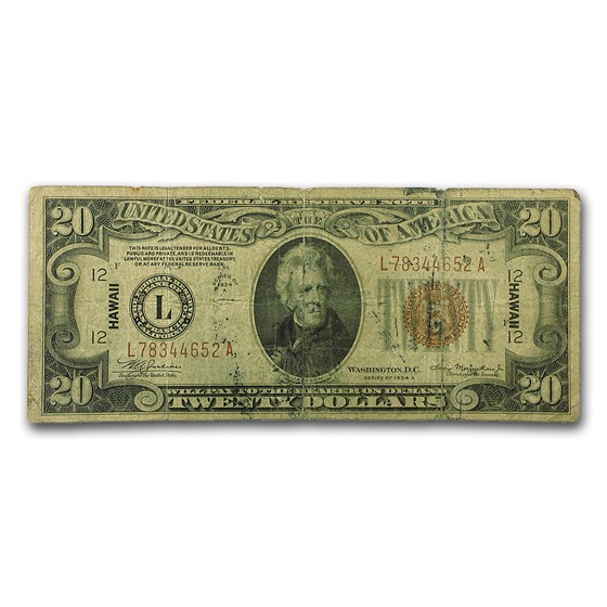 1934-A $20 Brown Seal Hawaii Good 1934-A $20 Brown Seal Hawaii Good