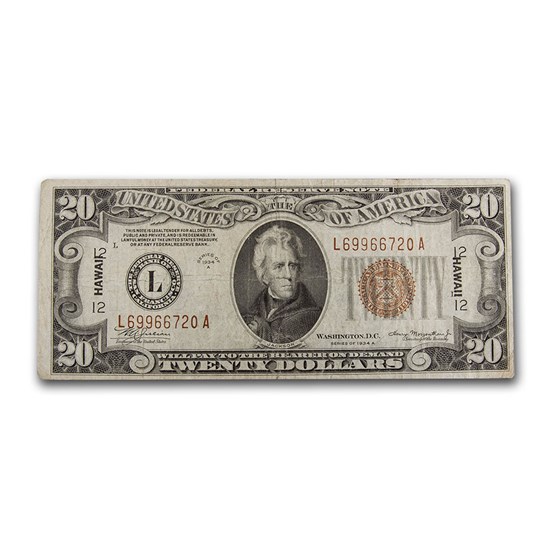 1934-A $20 Brown Seal Hawaii VF (Fr#2305) 1934-A $20 Brown Seal Hawaii VF (Fr#2305)