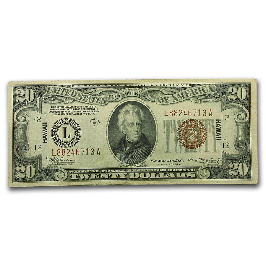 1934-A $20 Brown Seal Hawaii XF (Fr#2305)