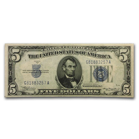 1934-A $5.00 Silver Certificate AU (Fr#1651) 1934-A $5.00 Silver Certificate AU (Fr#1651)