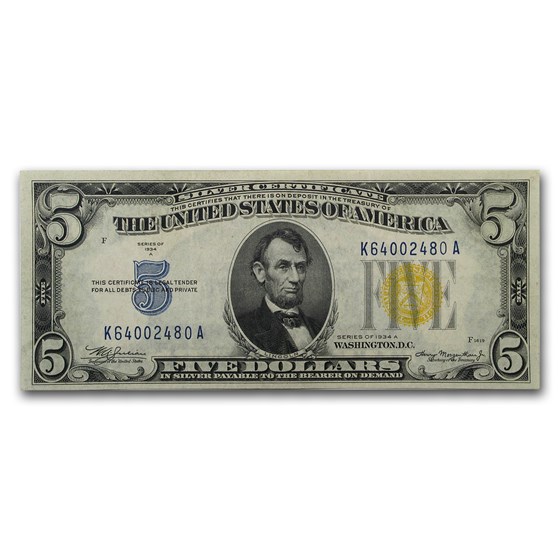 1934-A $5.00 Yellow Seal North Africa VF+ (Fr#2307) 1934-A $5.00 Yellow Seal North Africa VF+ (Fr#2307)