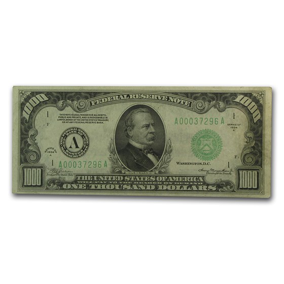1934-A (A-Boston) $1,000 FRN VF+ 1934-A (A-Boston) $1,000 FRN VF+