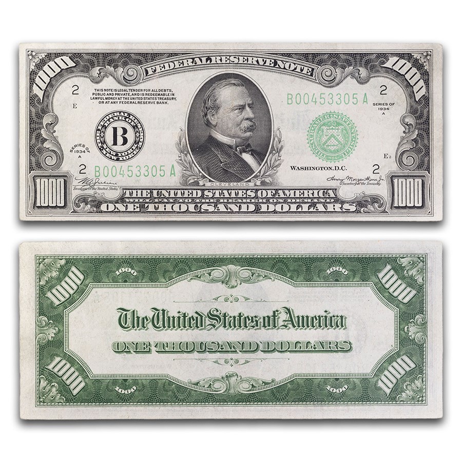 1934-A (B-New York) $1,000 FRN VF+ (Fr#2212-B)