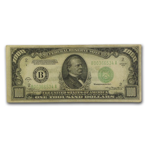 1934-A (B-New York) $1,000 FRN VF (Fr#2212-B)