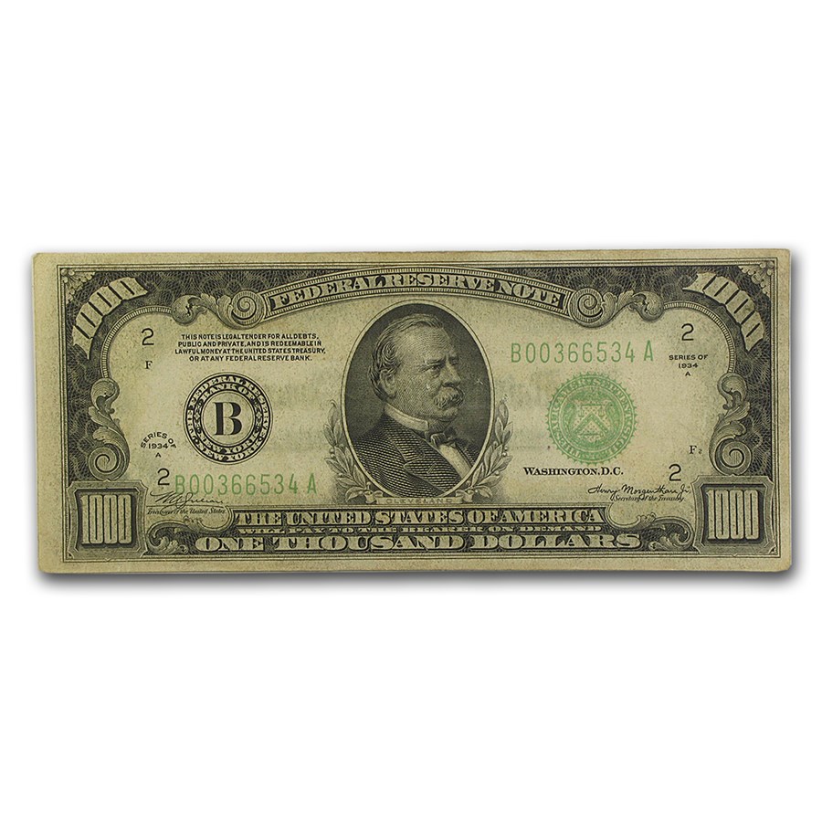 1934-A (B-New York) $1,000 FRN VF (Fr#2212-B)