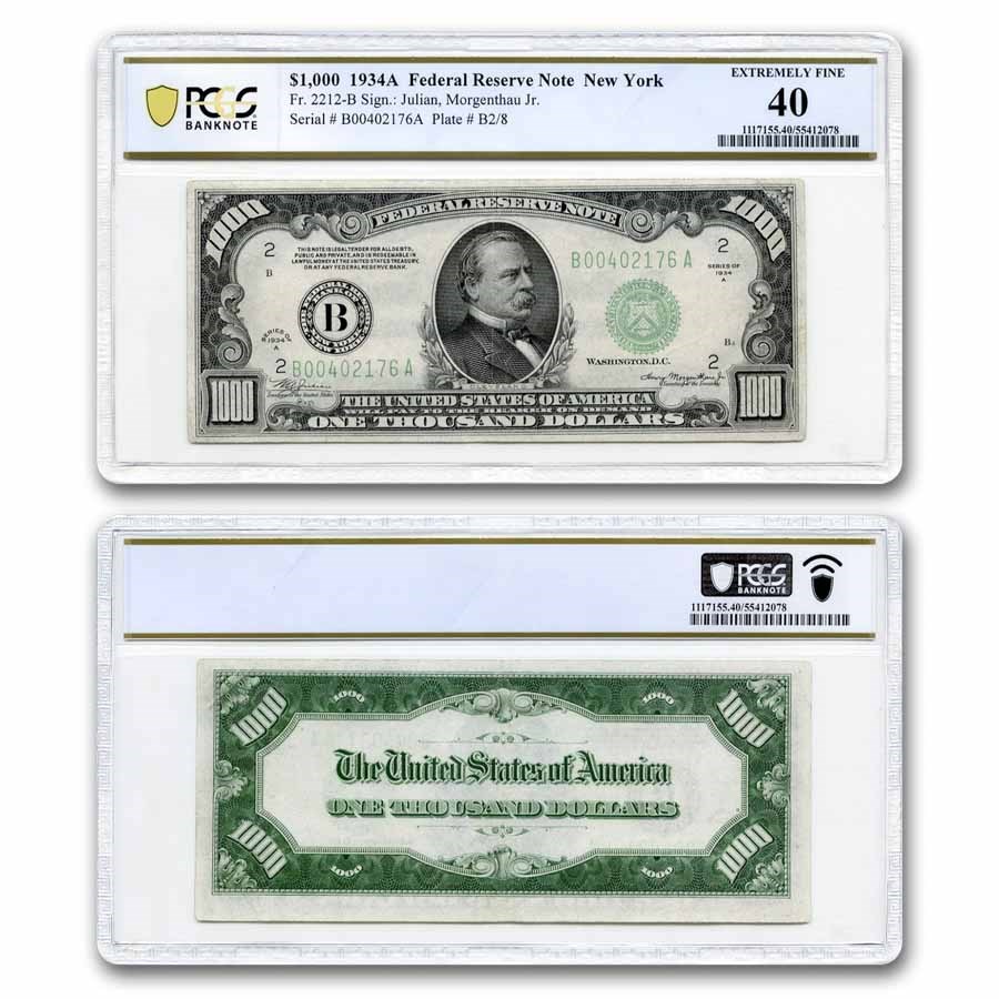 1934-A (B-New York) $1,000 FRN XF-40 PCGS (Fr#2212-B)