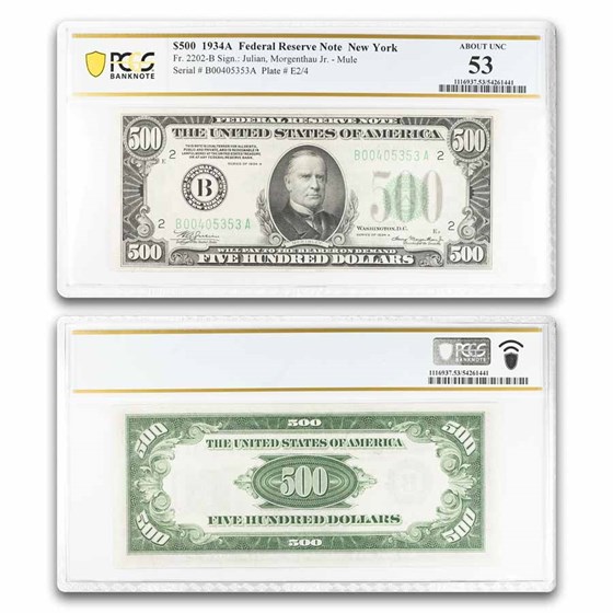 1934-A (B-New York) $500 FRN Abt New-53 PCGS (Fr#2202-B)