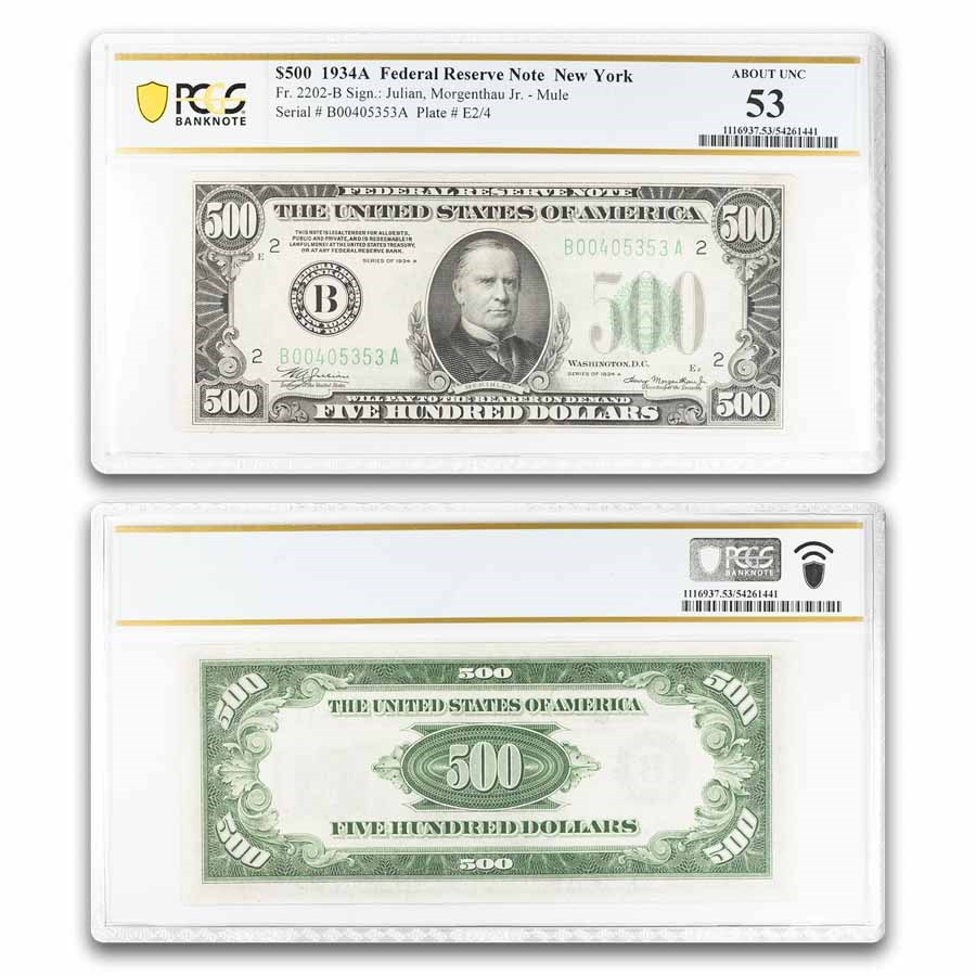 1934-A (B-New York) $500 FRN Abt New-53 PCGS (Fr#2202-B)