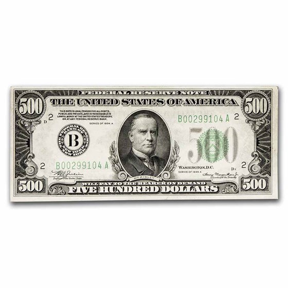 1934-A (B-New York) $500 FRN AU (Fr#2202-B) 1934-A (B-New York) $500 FRN AU (Fr#2202-B)