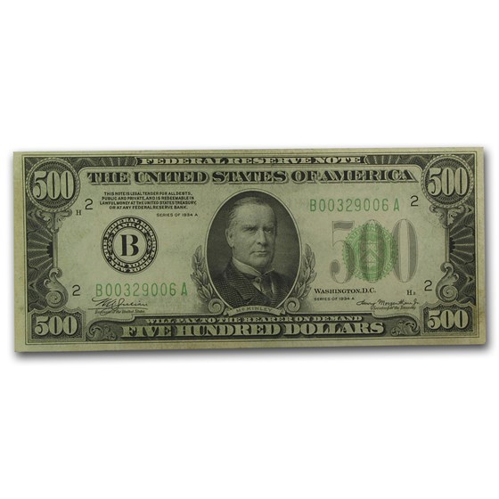 1934-A (B-New York) $500 FRN AU (Fr#2202-B) 1934-A (B-New York) $500 FRN AU (Fr#2202-B)
