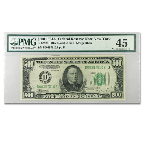 1934-A (B-New York) $500 FRN XF-45 PMG 1934-A (B-New York) $500 FRN XF-45 PMG
