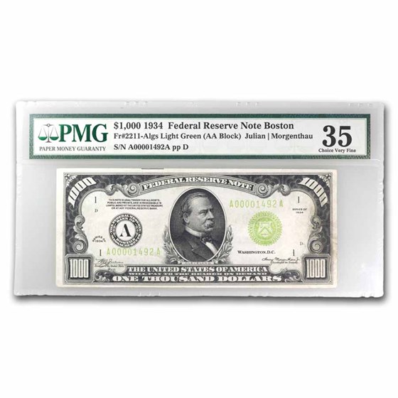 1934 (A-Boston) $1,000 FRN VF-35 PMG (Fr#2211-A) 1934 (A-Boston) $1,000 FRN VF-35 PMG (Fr#2211-A)