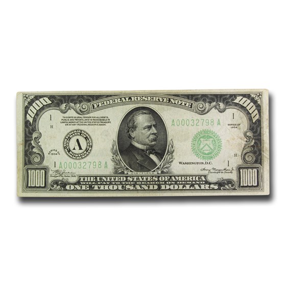 1934 (A-Boston) $1,000 FRN VF+ (Fr#2211-A) 1934 (A-Boston) $1,000 FRN VF+ (Fr#2211-A)