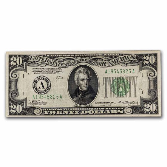 1934 (A-Boston) $20 FRN VF (Fr#2054-A) 1934 (A-Boston) $20 FRN VF (Fr#2054-A)