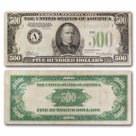 1934 (A-Boston) $500 FRN VF (Fr#2201-A) 1934 (A-Boston) $500 FRN VF (Fr#2201-A)