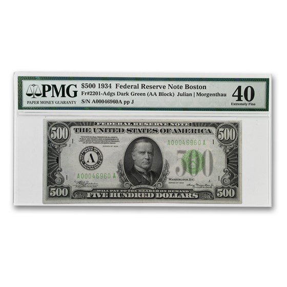 1934 (A-Boston) $500 FRN XF-40 PMG 1934 (A-Boston) $500 FRN XF-40 PMG