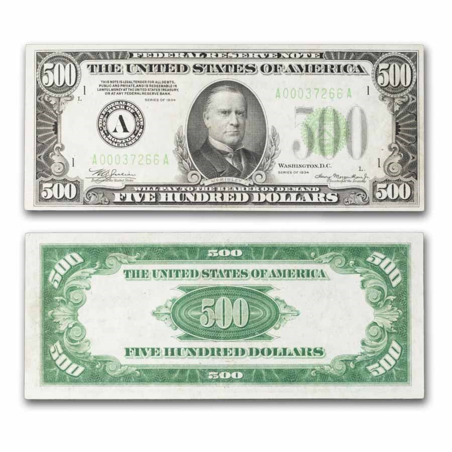 1934 (A-Boston) $500 FRN XF (Fr#2201-A) Details
