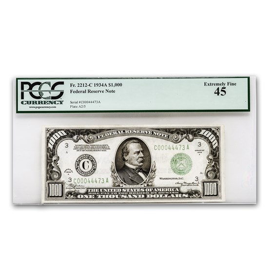 1934-A (C-Philadelphia) $1,000 FRN Ch XF-45 PCGS 1934-A (C-Philadelphia) $1,000 FRN Ch XF-45 PCGS