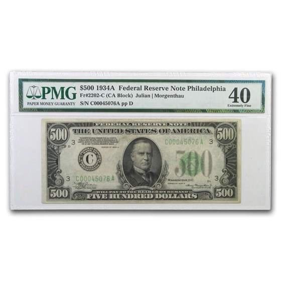 1934-A (C-Philadelphia) $500 FRN XF-40 PMG 1934-A (C-Philadelphia) $500 FRN XF-40 PMG