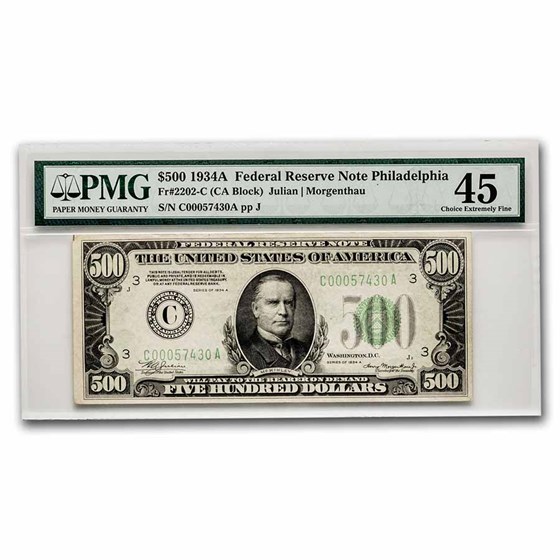1934-A (C-Philadelphia) $500 FRN XF-45 PMG 1934-A (C-Philadelphia) $500 FRN XF-45 PMG