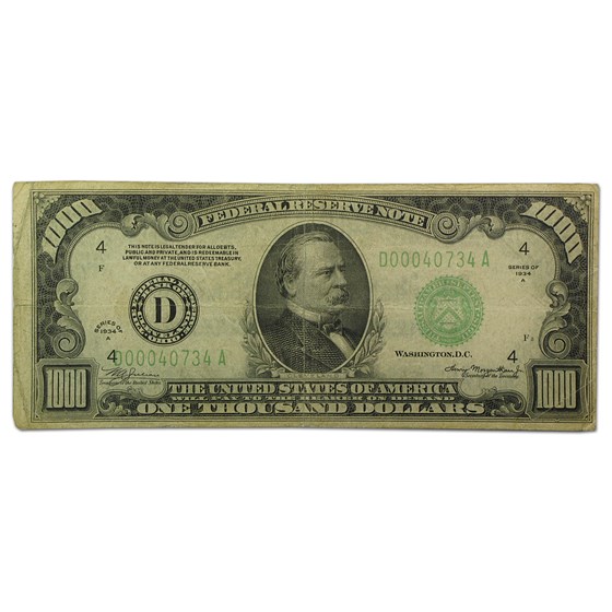 1934-A (D-Cleveland) $1,000 FRN Fine+ 1934-A (D-Cleveland) $1,000 FRN Fine+