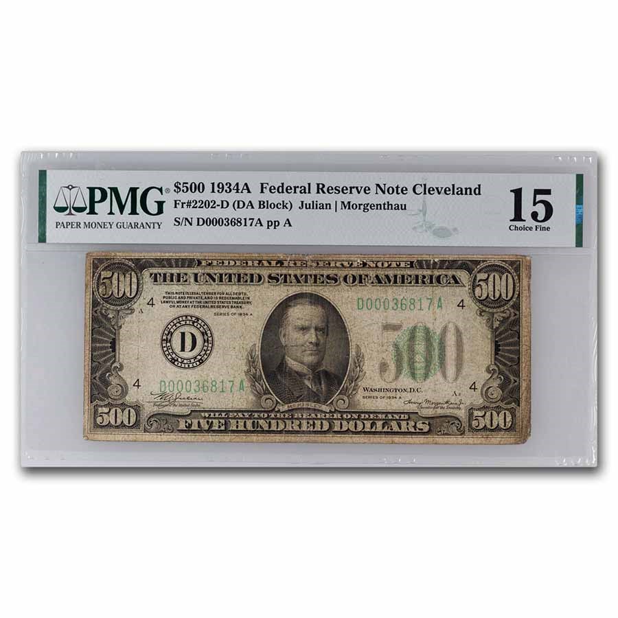 1934-A (D-Cleveland) $500 FRN F-15 PMG (Fr#2202-D)