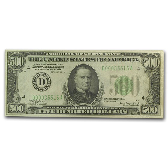 1934-A (D-Cleveland) $500 FRN XF 1934-A (D-Cleveland) $500 FRN XF