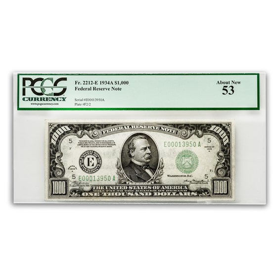 1934-A (E-Richmond) $1,000 FRN AU-53 PCGS 1934-A (E-Richmond) $1,000 FRN AU-53 PCGS