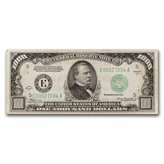 1934-A (E-Richmond) $1,000 FRN VF (Fr#2212-E) 1934-A (E-Richmond) $1,000 FRN VF (Fr#2212-E)