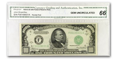 1934-A (F-Atlanta) $1,000 FRN CU-66 CGA 1934-A (F-Atlanta) $1,000 FRN CU-66 CGA
