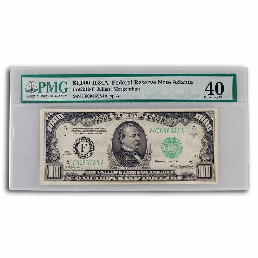 1934-A (F-Atlanta) $1,000 FRN XF-40 PMG (Fr#2212-F)