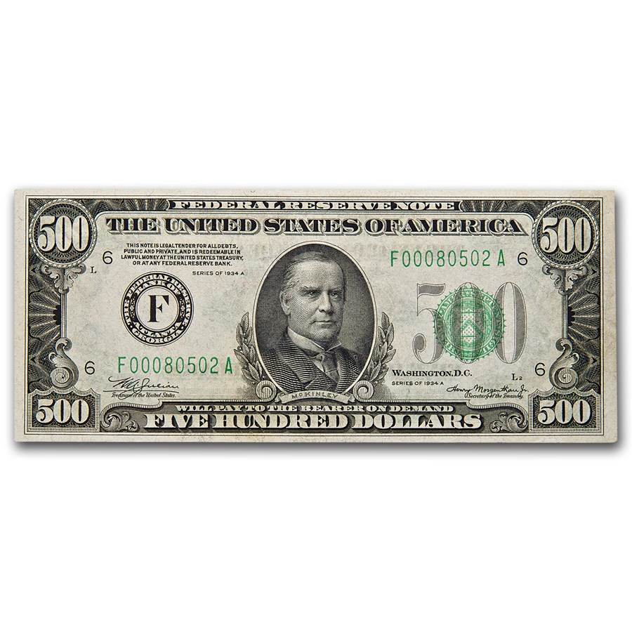 1934-A (F-Atlanta) $500 FRN AU (Fr#2202-F)