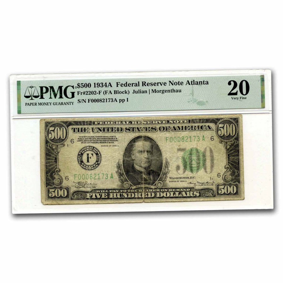 1934-A (F-Atlanta) $500 FRN VF-20 PMG (Fr#2202-F)