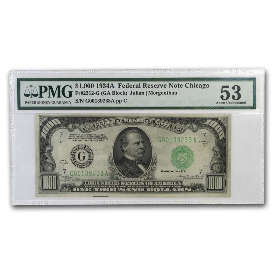 1934-A (G-Chicago) $1,000 FRN AU-53 PMG (Fr#2212-G)