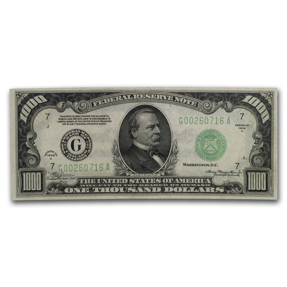 1934-A (G-Chicago) $1,000 FRN AU (Fr#2212-G)