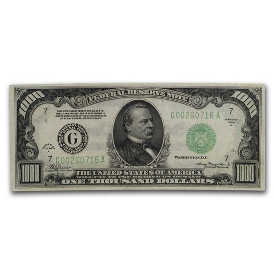 1934-A (G-Chicago) $1,000 FRN AU (Fr#2212-G) 1934-A (G-Chicago) $1,000 FRN AU (Fr#2212-G)