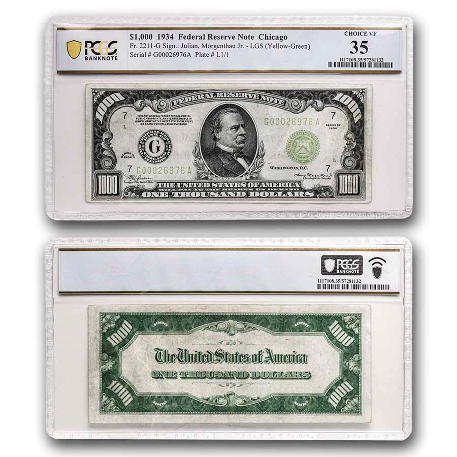 1934-A (G-Chicago) $1,000 FRN Choice VF-35 PCGS (Fr#2212-G) LGS