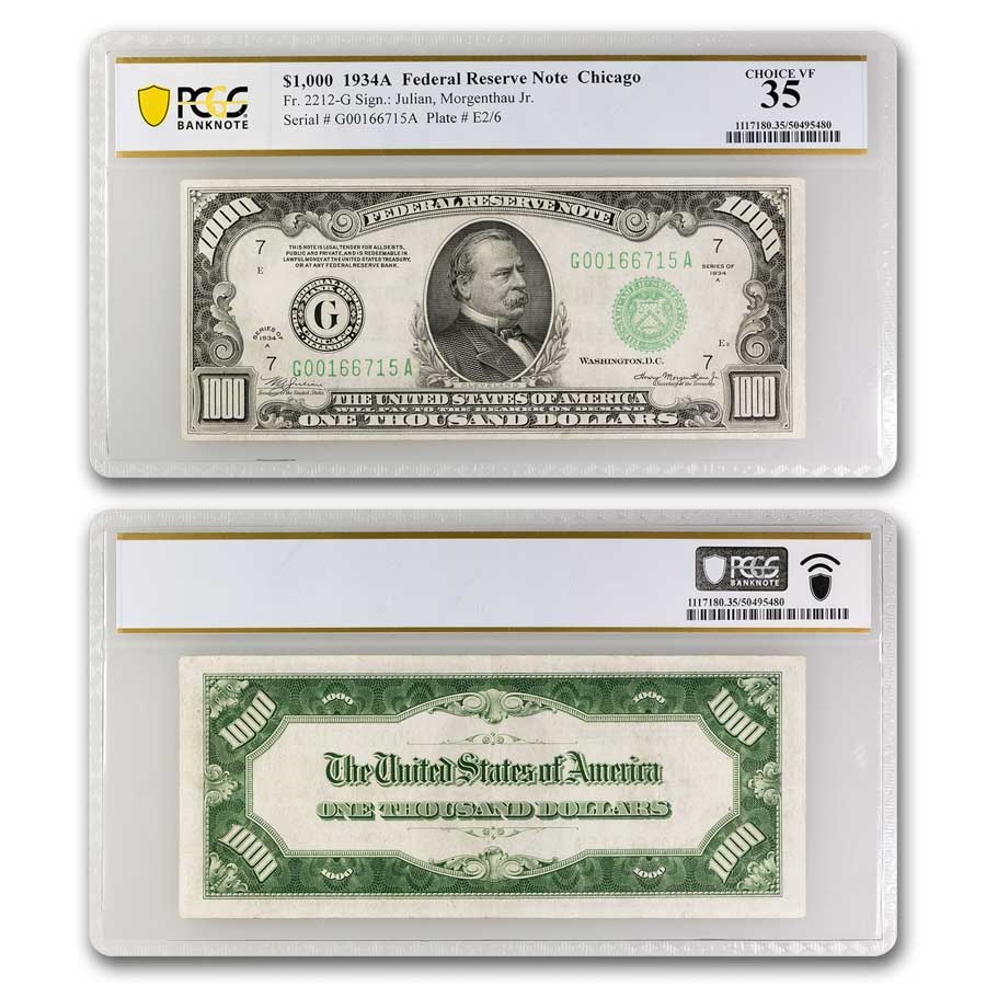 1934-A (G-Chicago) $1,000 FRN Choice VF-35 PCGS (Fr#2212-G)
