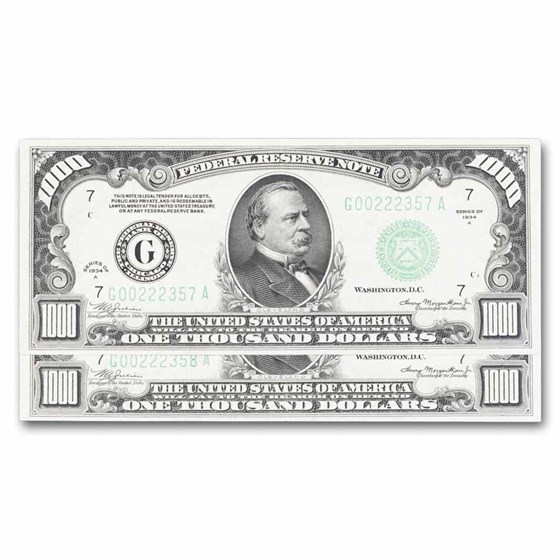 1934-A (G-Chicago) $1,000 FRN CU (Fr#2212-G) 2 Consec