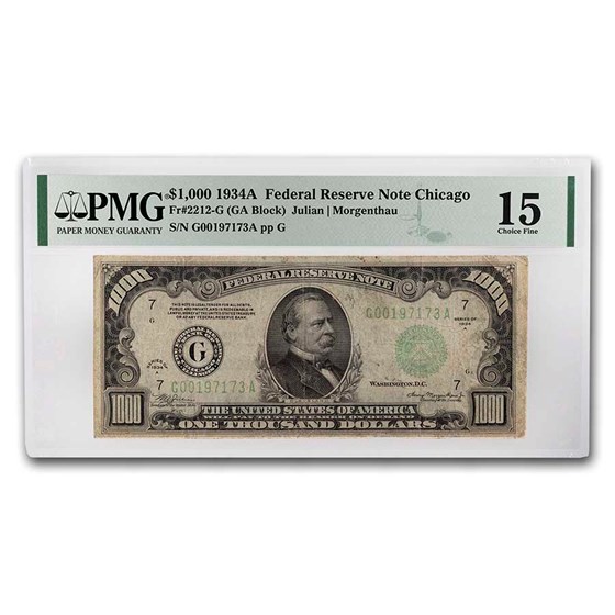 1934-A (G-Chicago) $1,000 FRN F-15 PMG (Fr#2212-G)