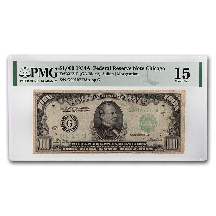 1934-A (G-Chicago) $1,000 FRN F-15 PMG (Fr#2212-G)