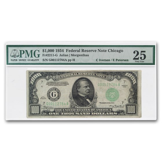 1934-A (G-Chicago) $1,000 FRN VF-25 PMG (Fr#2212-G) 1934-A (G-Chicago) $1,000 FRN VF-25 PMG (Fr#2212-G)